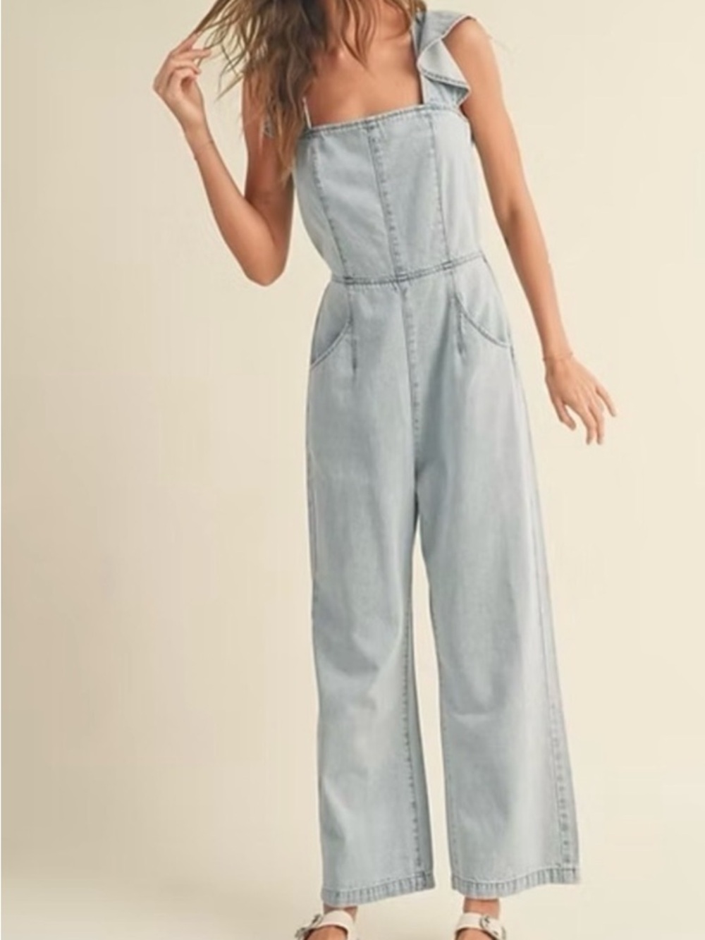 Light Blue Denim Women’s Wide-Leg Overalls